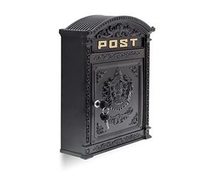 Relaxdays Antique-looking Letter Box, 44.5 x 31 x 9.5 cm, Outdoor, Wall-Mount Mailbox, Cast Aluminium, A4 Letters, Black