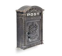 Relaxdays Antique-looking Letter Box, 44.5 x 31 x 9.5cm, Outdoor, Wall-Mount Mailbox, Cast Aluminium, A4 Letters, Bronze