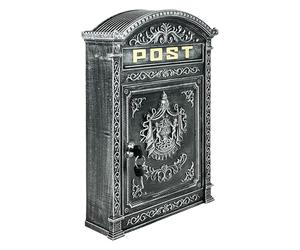 Relaxdays Antique-looking Letterbox, 44.5 x 31 x 9.5 cm, DIN A4 Letters | Outdoor, Wall-Mount Mailbox, Cast Aluminium