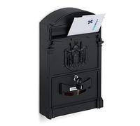 Relaxdays Antique Mailbox, Nostalgic Wall-Mounted Letterbox with Window, HBD: 41 x 25.5 x 9cm, Steel & Aluminium, Black