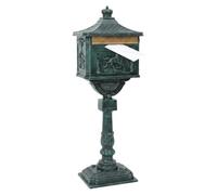 Relaxdays Antique-style freestanding letterbox, British design, green | stainless aluminium, HWD: 118x41x29 cm, pillar-mounted letterbox
