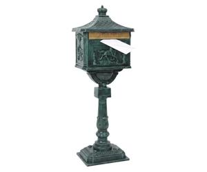 Relaxdays Antique-style freestanding letterbox, British design, green | stainless aluminium, HWD: 118x41x29 cm, pillar-mounted letterbox