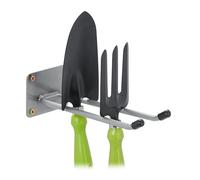 Relaxdays Appliance Holder, Garden Tools, Garage, Wall Mounted, Double, Hooks, Basement, 24 cm Length, Steel, Silver