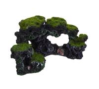 Relaxdays Aquarium Decoration, Mossy Rocks, Natural Look, Fish Tank Ornament, Shells, HxW 8.5 x 17 cm, Black/Green, Polyresin, Pack of 1