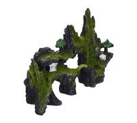 Relaxdays Aquarium Decoration, Rock Formation, Natural Look, Asian Ornaments, Fish Tank, 17 x 23.5 cm, Black/Green, Polyresin, Pack of 1