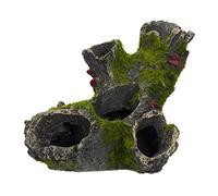 Relaxdays Aquarium Decoration, Tree Trunk Cave, Natural Look Ornament, Resin, Fish Tank, HxW: 7 x 15 cm, Grey/Green, Polyresin, Pack of 1