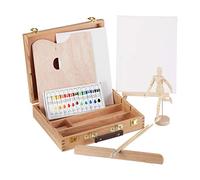 Relaxdays Art, 22-Piece Set, Lay Figure, Mixing Palette, Brush, Table Easel, Canvas & Paint, Natural, wood, material, acrylic, 30.5 x 32 x 7.5 cm
