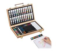 Relaxdays Art, 56-Piece Wooden Box, Artist Set with Eraser, Colouring & Sketch Pencils, Oil Paint, Natural, 27 x 37 x 5 cm