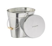 Relaxdays Ash Bucket, with Lid, 12 L, Ash Bin, Wooden Handle, for Coal & Ash, Fireplace, Stove, Galvanised Steel, Silver