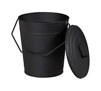 Metal Black Ash Bucket Lid Classic Round Container Charcoal Fireplace Accessory