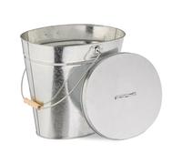 Relaxdays Ash Bucket, with Lid, 22 L, Ash Bin, Wooden Handle, for Coal & Ash, Fireplace, Stove, Galvanised Steel, Silver