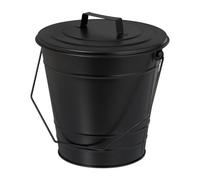 Relaxdays Bucket with lid, Handle, 7 litres, Iron, Container for Coal & ash, Fireplace, Stove, Black, 29.5 x 30 x 28 cm