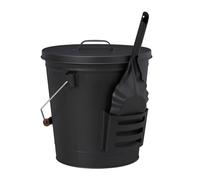 Relaxdays Ash Bucket with Lid and Shovel, Steel, Charcoal Bin with Handle, 19 L, Fireplace & BBQ Set, Black, 47.5 x 38 x 33 cm