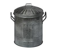 Relaxdays Ash bucket with lid, handles, 10 litres, galvanized iron, ash container for coal & ash, fireplace, silver
