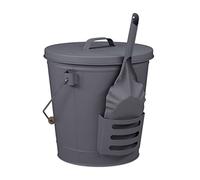 Relaxdays Ash Bucket with Lid & Shovel, Steel, Wooden Handle, 19 Litre, Fireplace Accessories, HWD: 36x35x35 cm, Grey