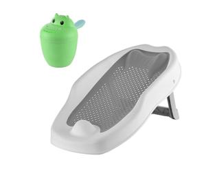 Relaxdays Baby Bath Aid Set, incl. Hippo Cup, Tear-Free, Grey | non-slip bath support, HxWxD:19x51.5x30 cm, PP/TPE