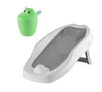 Relaxdays Baby Bath Aid Set, incl. Hippo Cup, Tear-Free, Non-Slip Bath Support, HxWxD:19x51.5x30 cm, PP/TPE, Grey