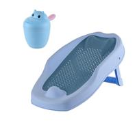 Relaxdays Baby Bath Support Set, Hippo Rinse Cup, Tear-Free, Non-Slip, H x W x D: 19 x 51.5 x 30 cm, PP/TPE, Blue
