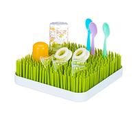 Relaxdays Baby Bottle Drying Rack, Drip Tray, Grass Design, Water Drainer, Plastic, 6.5 x 23.5 x 23.5 cm, Green & White