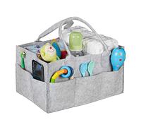 Relaxdays Baby Diaper Caddy, 11 Compartments, Removable Dividers, Portable Bag, H x W x D: 34 x 33 x 23 cm. Light Grey