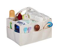 Relaxdays Baby Diaper Caddy, 11 Compartments, Removable Dividers, Portable Felt Bag, H x W x D: 34 x 33 x 23 cm, Beige