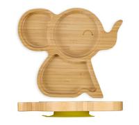 Relaxdays Baby Plate, with Suction Cup, Bamboo, Elephant Motif, Non-Slip, BPA-Free, Complementary Food, Divided Sections, 3 x 23 x 19.5 cm