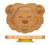 Relaxdays Baby Plate, with Suction Cup, Bamboo, Lion Motif, Non-Slip, BPA-Free, Complementary Food, 3 Divided Sections, 3 x 23.5 x 18 cm