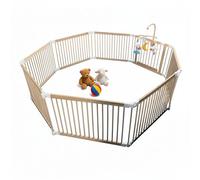 Relaxdays Baby Playpen with Door, Flexible 8-Panel Play Area, Natural Pine, 61 x 84.5 cm