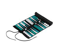 Relaxdays Backgammon, Roll-Up Travel Game, Portable Playing Board WxD: 30 x 24.5 cm, Leather Look, Black/Turquoise