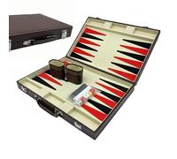Relaxdays Backgammon Set with Accessories, Elegant Leather Look, 36x23.5x5.5 cm, Brown Board Game