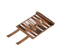 Relaxdays Backgammon, Travelling Game to Roll Up, incl. Accessories, WxD: 32 x 26 cm, Leather Look, Boardgame, Brown, Iron, 29.5 x 24 x 19.5 cm