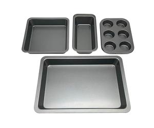 Relaxdays Bakeware Set, 4-piece, 6-muffin tin, loaf tin, 2x roasting tins, non-stick, carbon steel, dark grey
