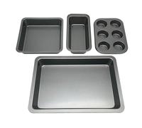 Relaxdays Baking Moulds Set, 4 Pieces, Muffin Tray, Loaf Tin, 2 x Roasting Moulds, Non-Stick Coating, Carbon Steel, Dark Grey