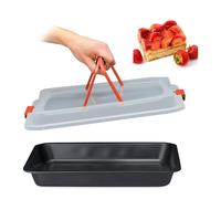 Relaxdays Baking Tray with Lid, Cake Carrier, Kitchen Storage Container with Handles, WxD: 40.5 x 32.5 cm, Black/Red, Steel