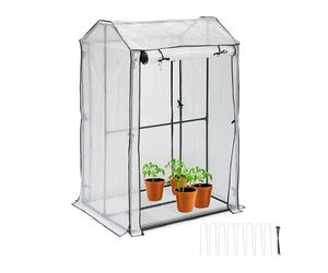 Relaxdays Balcony Greenhouse, 4 Shelves, HWD: 150 x 100 x 80 cm, Cultivation, Cold Frame, PVC, Steel, Transparent/Green