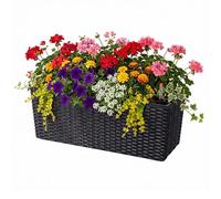 Relaxdays balcony planter, self-watering, HxWxD: 19x50x19 cm, railing box with insert & fill-level indicator, PP, black