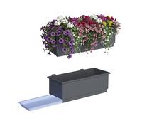 Relaxdays Balcony Planters 2-Pack for Railings with Drainage Tray, Steel, Anthracite 17x50x19 cm
