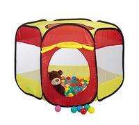Relaxdays Ball Pit with 100 Balls for Kids, Pop Up Play Tent for Age 3 and Up, HWD: 70x85x100 cm, Hexagonal, Red-Yellow