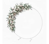 Relaxdays Balloon Arch, Round Metal Wedding & Party Decor, Ø 195 cm, White Flowers & Balloons