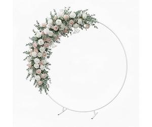 Relaxdays Balloon Arch, Round Metal Wedding & Party Decor, Ø 195 cm, White Flowers & Balloons