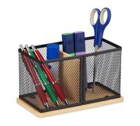 Relaxdays Bamboo and Mesh Pen Holder