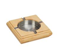 Relaxdays Bamboo Ashtray, Stainless Steel, Square, 4X Cigarette Holder, Outdoors, Indoors, WXD: 4 x 15cm, Silver/Natural, 4 x 15 cm