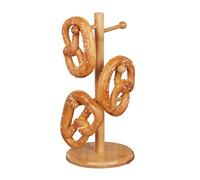 Relaxdays Bamboo Baked Pretzel Stand, 6-Arm, Height 35 cm, Sausage Tree or Cup Holder, Brezelbaum, Wood, Natural