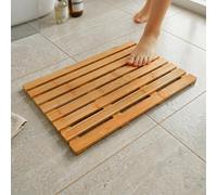 Relaxdays Bamboo Bath Mat, 60 x 37 cm, non-slip for bath & shower, sauna, indoor & outdoor, natural