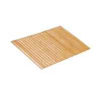Relaxdays Bamboo Bath Mat, 60x40 cm, Non-Slip, for Shower, Roll-up Bathroom Accessory, Rubber Pads, Slats, Natural/White, 60 x 40 cm