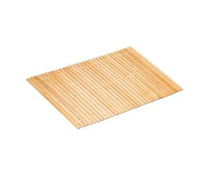 Relaxdays Bamboo Bath Mat, 80x50 cm, Non-Slip, for Shower, Roll-up Bathroom Accessory, Rubber Pads, Slats, Natural/White, 80 x 50 cm