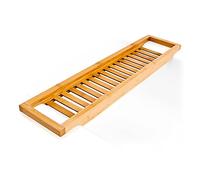 Relaxdays bamboo bath rack, with lattice look, bath bridge for soap or sponges, with holders, natural, H x W x D approx. 4 x 64 x 15 cm