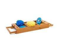 Relaxdays Bamboo Bathroom Bath Caddy, Extendible, 7 x 67.5 x 21 cm, Bath Tray, Shelf With 2 Holders, Natural Brown