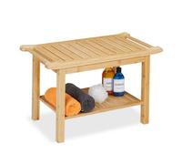 Relaxdays Bamboo Bathroom Bench, Extra Shelf & Handles, Versatile, HxWxD: 45 x 75 x 40.5 cm, Seat for 2 Persons, Natural