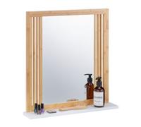 Relaxdays Bathroom Mirror with Shelf, Bamboo & MDF, Rectangular, HxWxD 56.5 x 54 x 10 cm, Wall Mounting, Natural/White